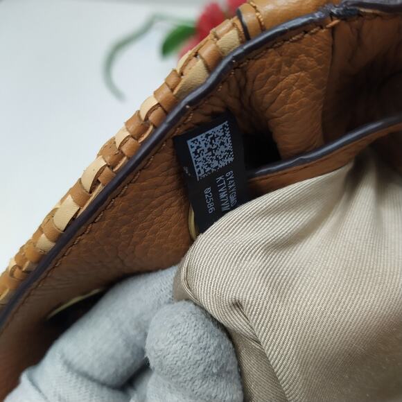 Michael Kors Junie Brown Chevron Woven Leather Drawstring Flap Closure Backpack